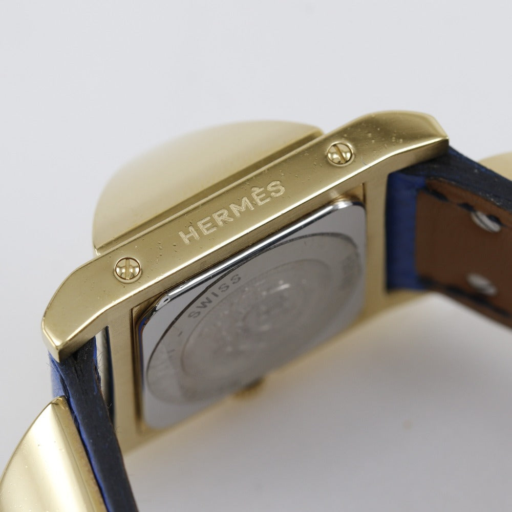Hermes Watches Quartz Plated Gold, Embossed Leather Gold Medor White Dial Women