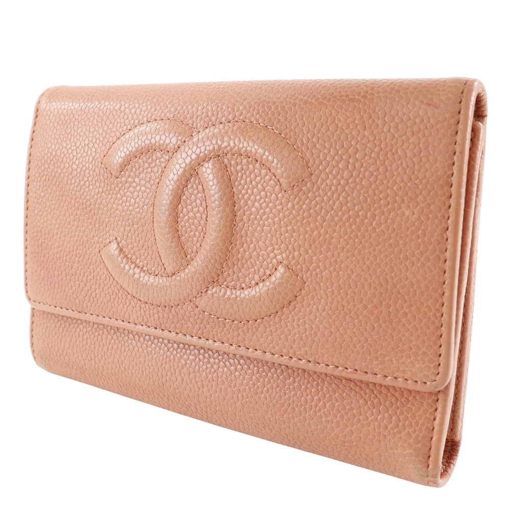 Chanel Tri-Fold Wallet Caviar Skin Pink Coco Mark Women