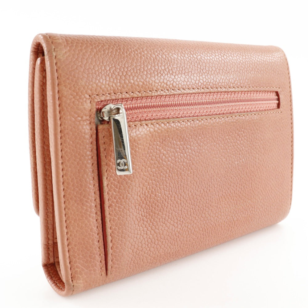 Chanel Tri-Fold Wallet Caviar Skin Pink Coco Mark Women