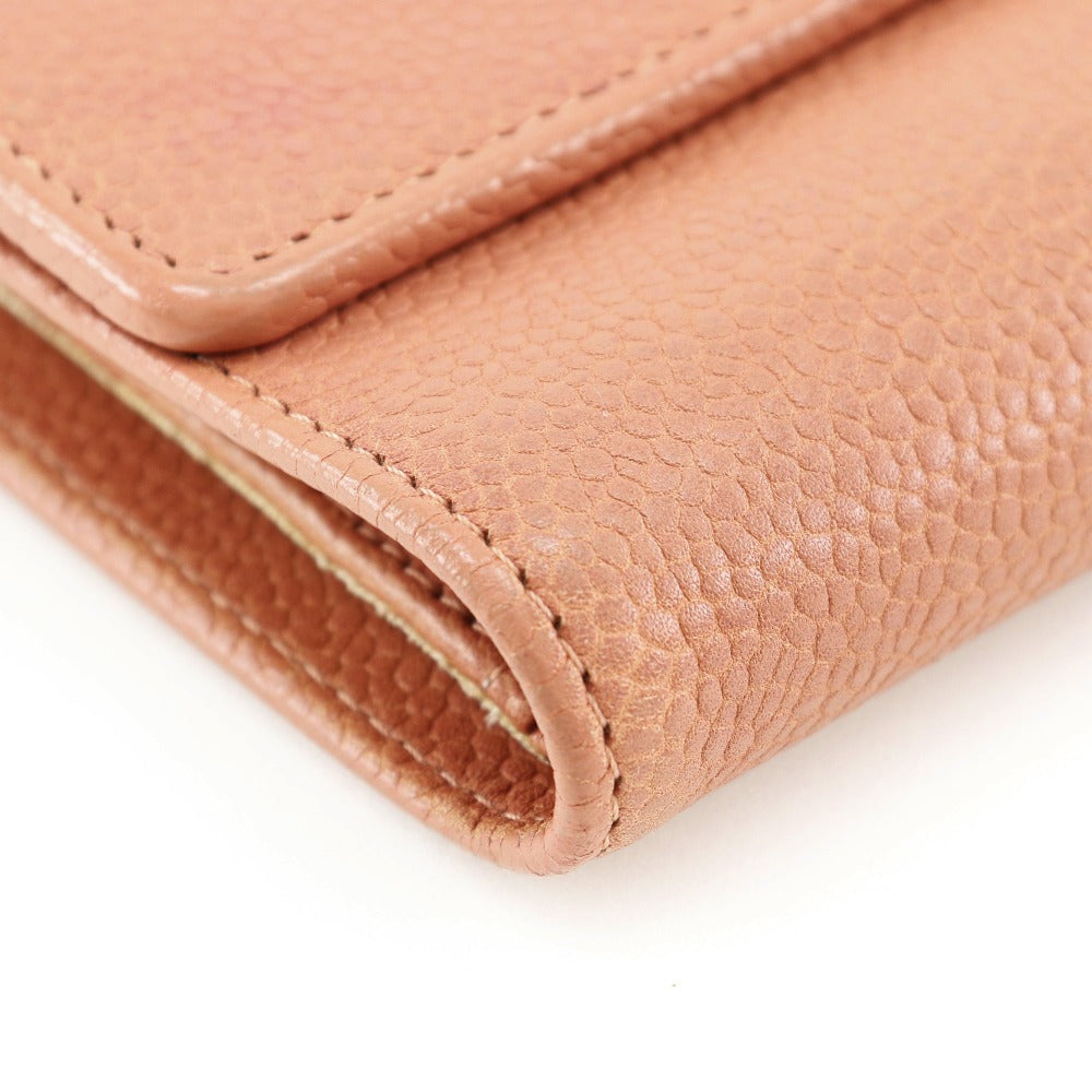 Chanel Tri-Fold Wallet Caviar Skin Pink Coco Mark Women
