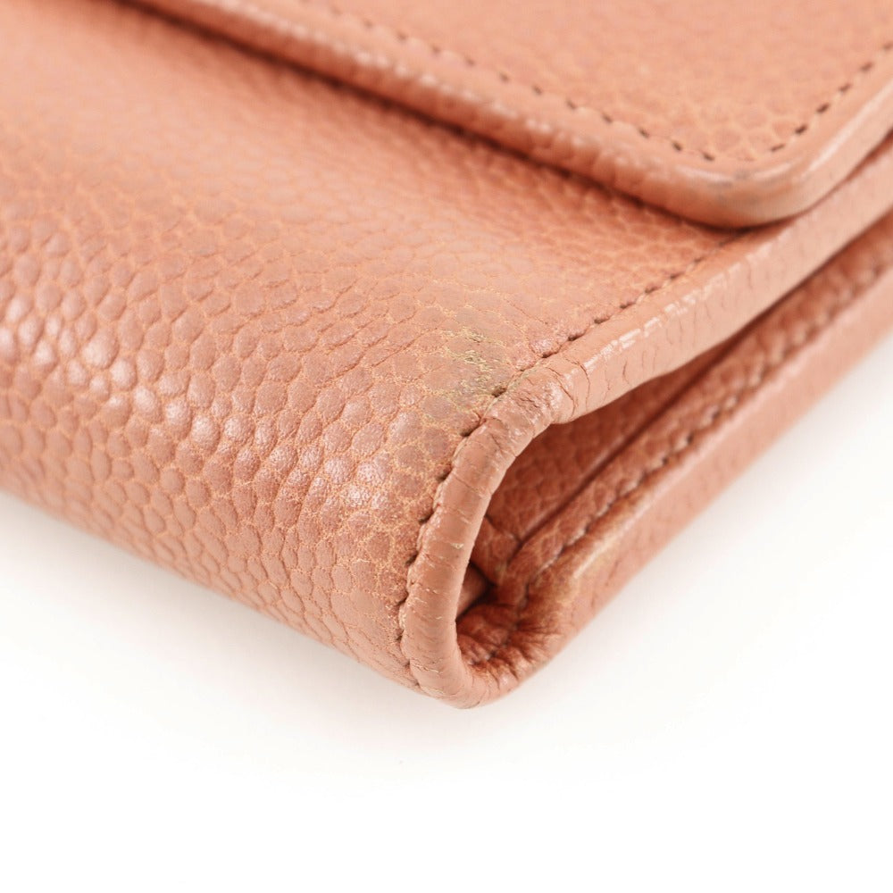 Chanel Tri-Fold Wallet Caviar Skin Pink Coco Mark Women