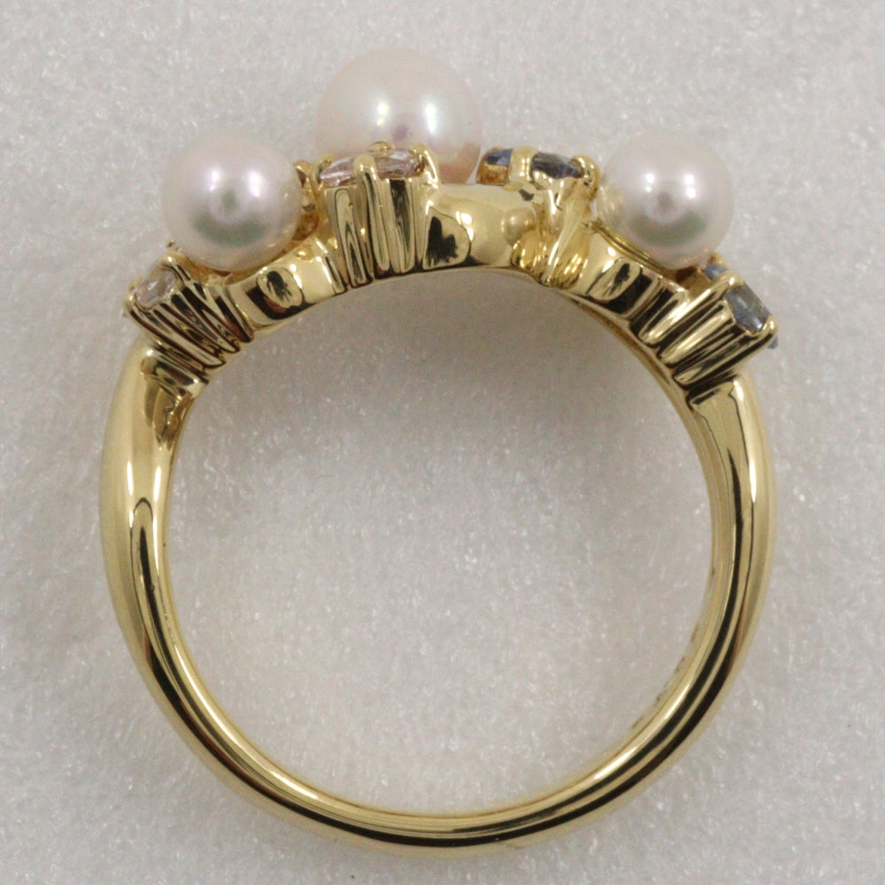 June Ring K18 Yellow Gold, Diamond, Sapphire Gold Baby Pearl Women
