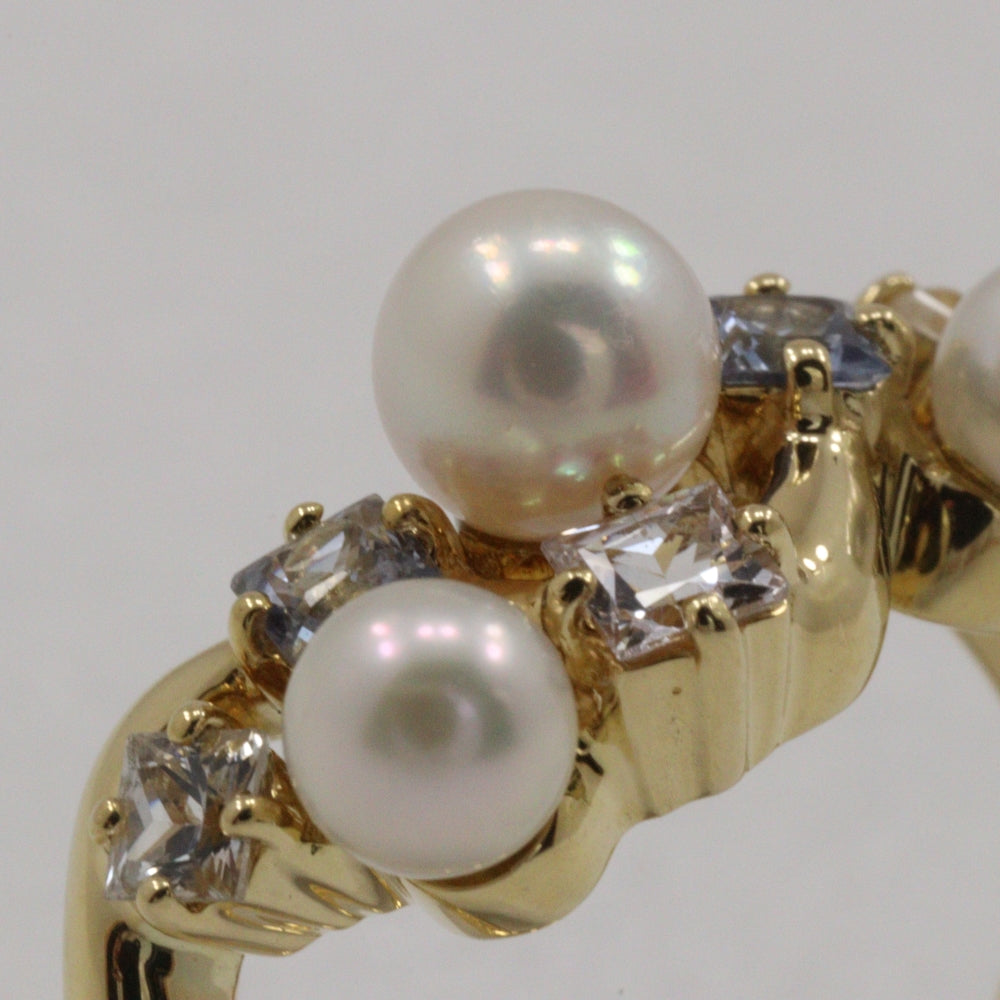 June Ring K18 Yellow Gold, Diamond, Sapphire Gold Baby Pearl Women
