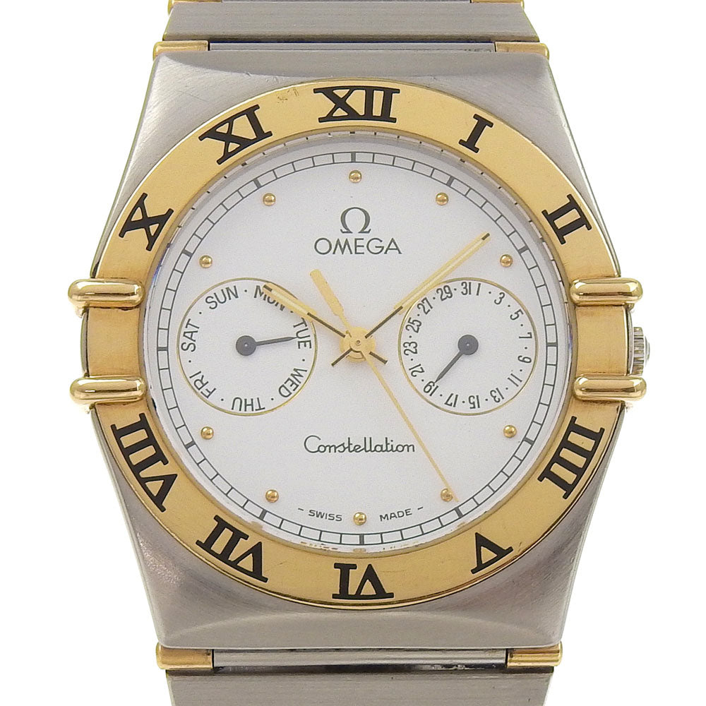 Omega Watches Quartz 1370.2 Stainless Steel Silver Day Date Constellation White Dial Boys