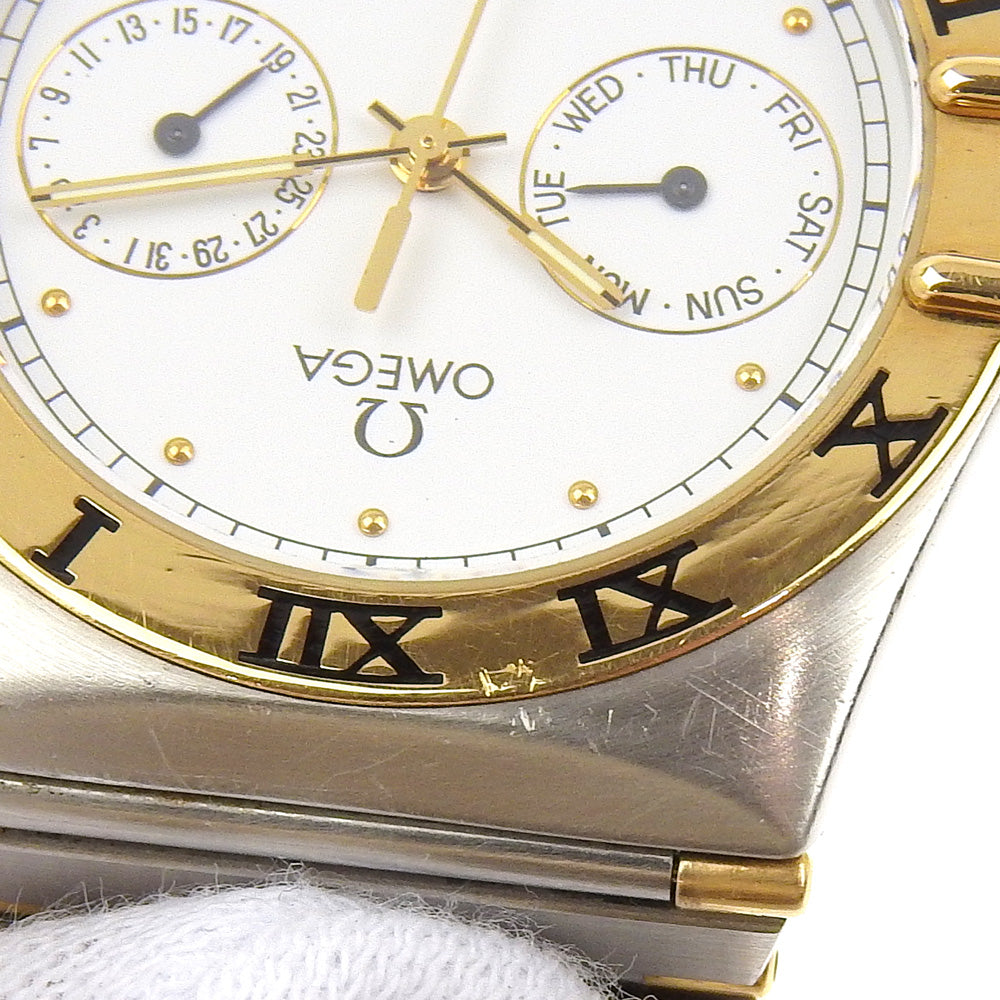 Omega Watches Quartz 1370.2 Stainless Steel Silver Day Date Constellation White Dial Boys