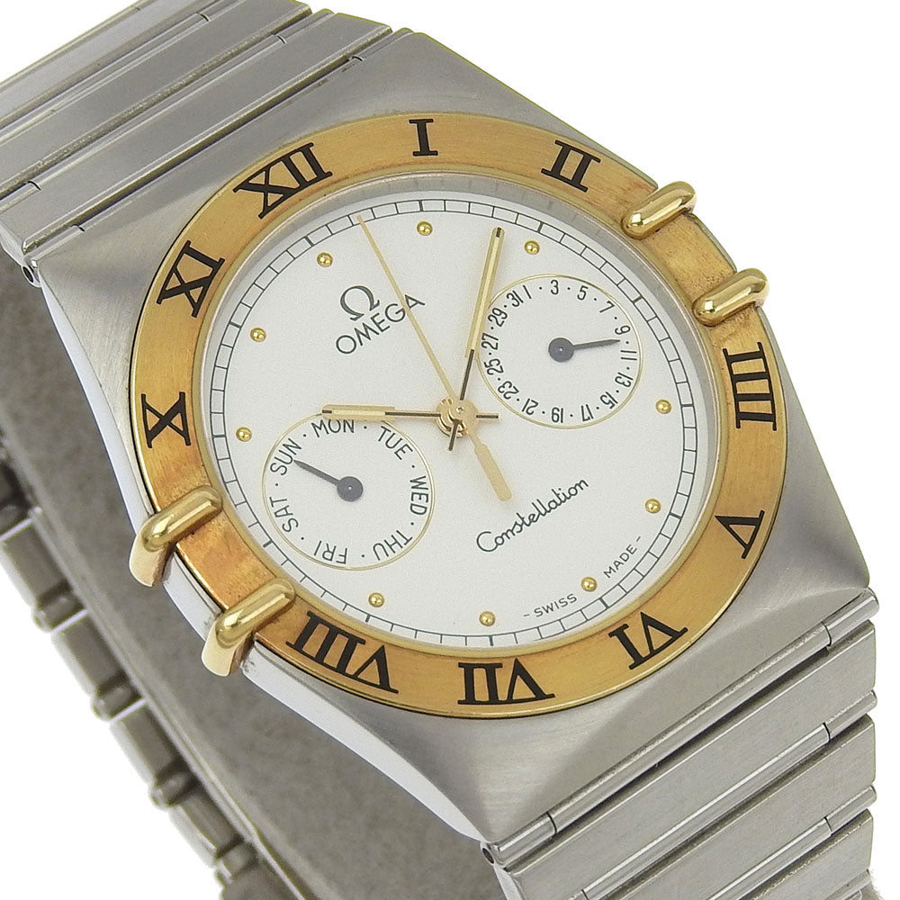 Omega Watches Quartz Stainless Steel, 18K Yellow Gold Silver Constellation Day-Date White Dial Boys