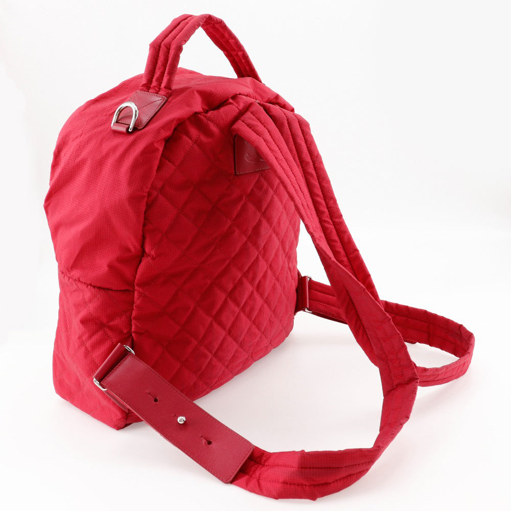 Chanel Backpack Nylon Red Matrasse Coco Mark Women