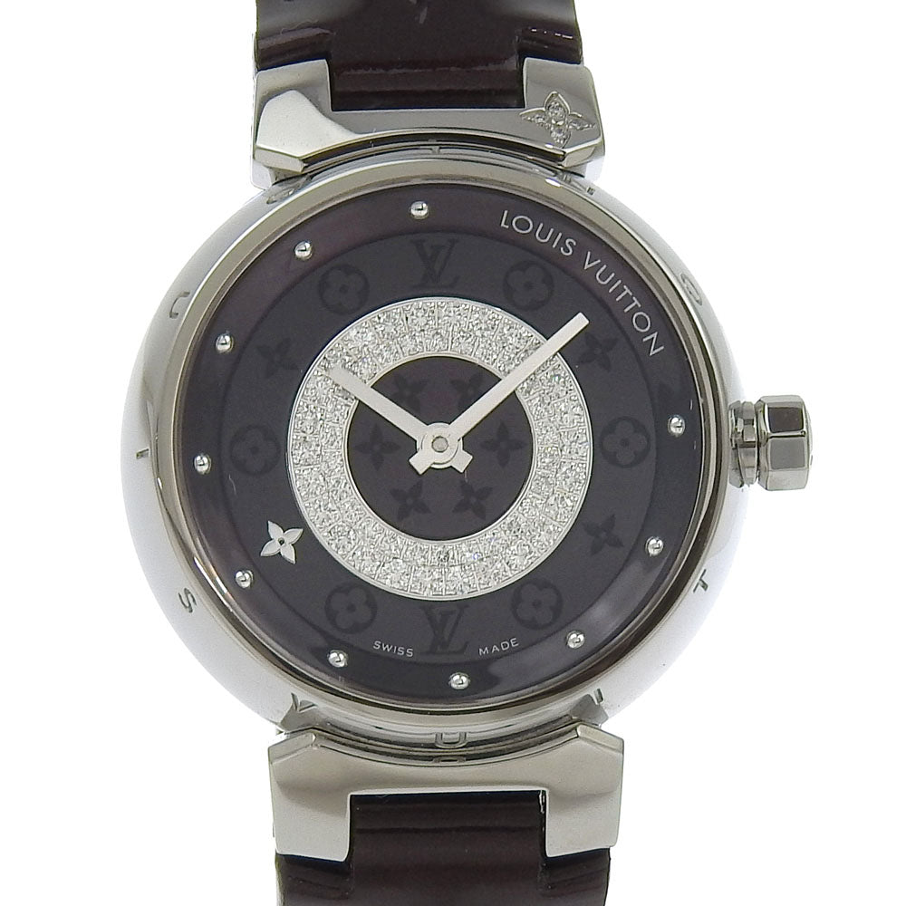 Louis Vuitton Watches Quartz Q121U Stainless Steel, Monogram Vernis, Diamond Black Amarrant Disk