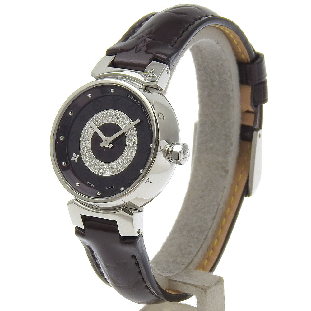 Louis Vuitton Watches Quartz Q121U Stainless Steel, Monogram Vernis, Diamond Black Amarrant Disk