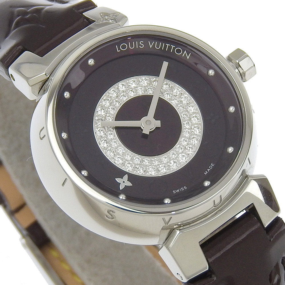 Louis Vuitton Watches Quartz Q121U Stainless Steel, Monogram Vernis, Diamond Black Amarrant Disk
