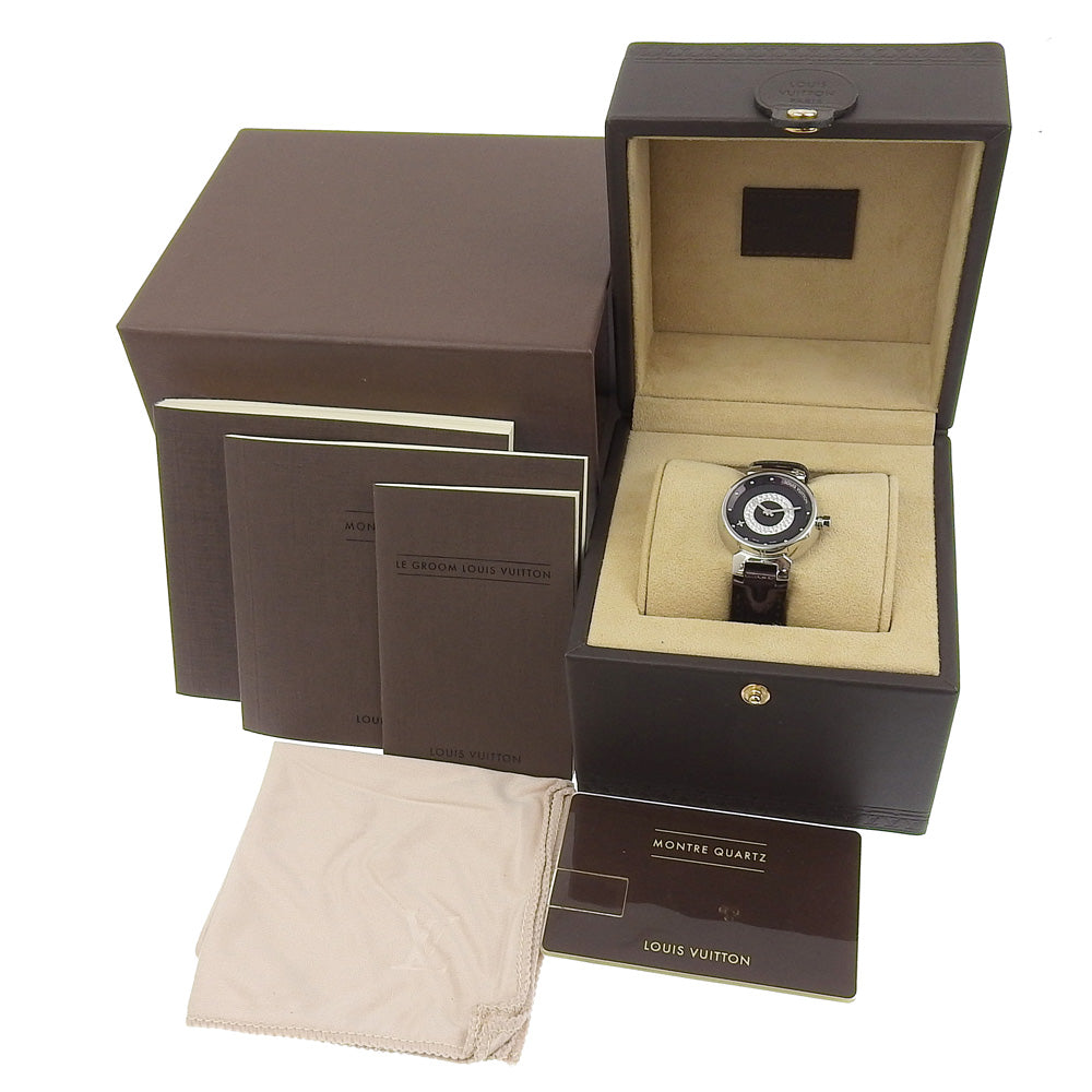 Louis Vuitton Watches Quartz Q121U Stainless Steel, Monogram Vernis, Diamond Black Amarrant Disk