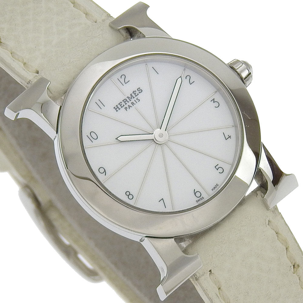 Hermes Watches Quartz Hr1.210 Stainless Steel , Embossed Leather Silver H Watch Rondo White Dial