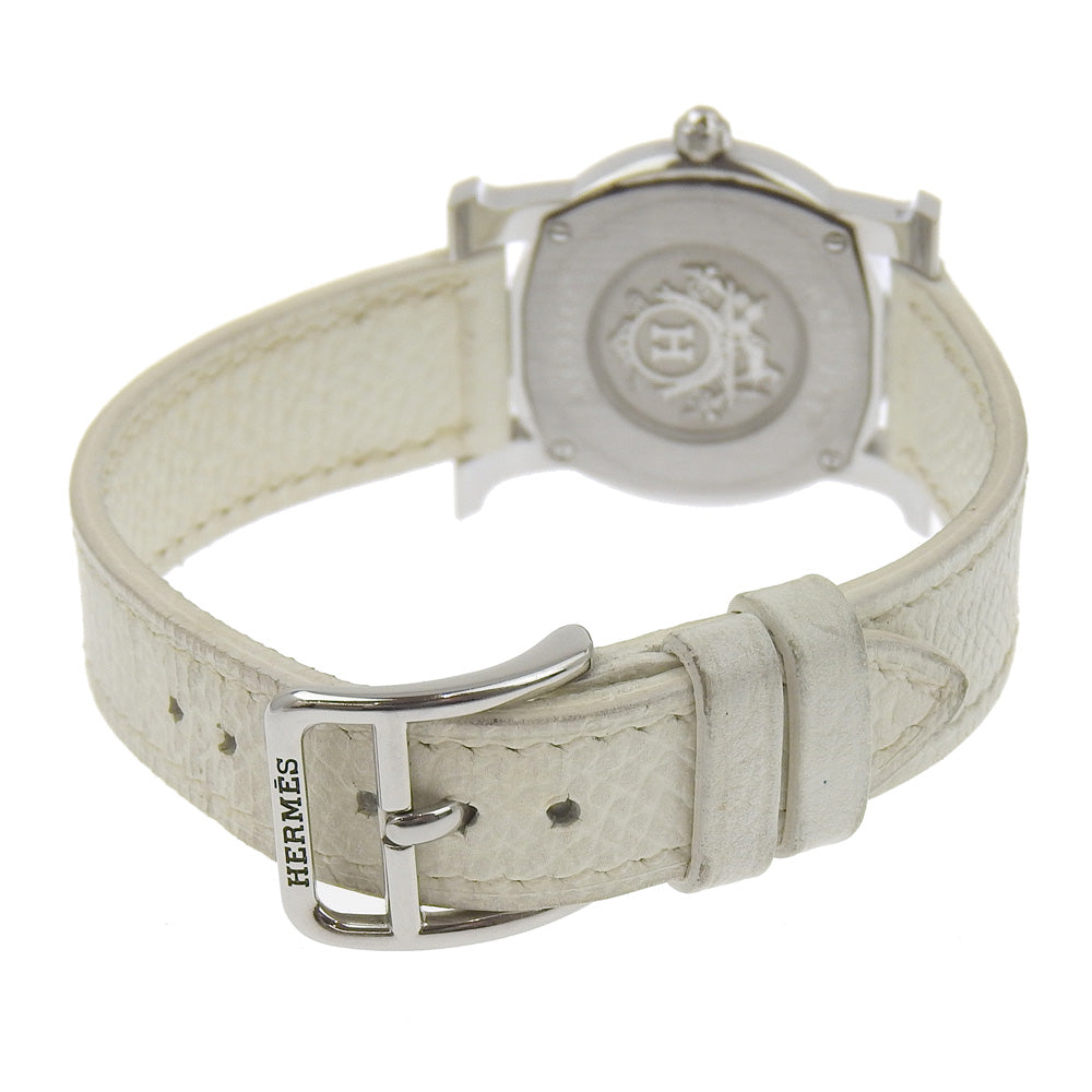 Hermes Watches Quartz Hr1.210 Stainless Steel , Embossed Leather Silver H Watch Rondo White Dial