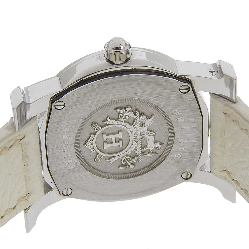 Hermes Watches Quartz Hr1.210 Stainless Steel , Embossed Leather Silver H Watch Rondo White Dial