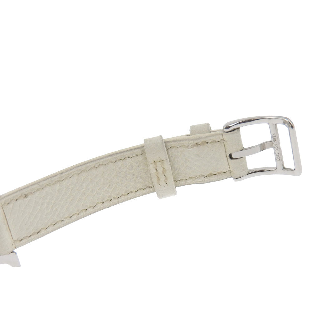 Hermes Watches Quartz Hr1.210 Stainless Steel , Embossed Leather Silver H Watch Rondo White Dial