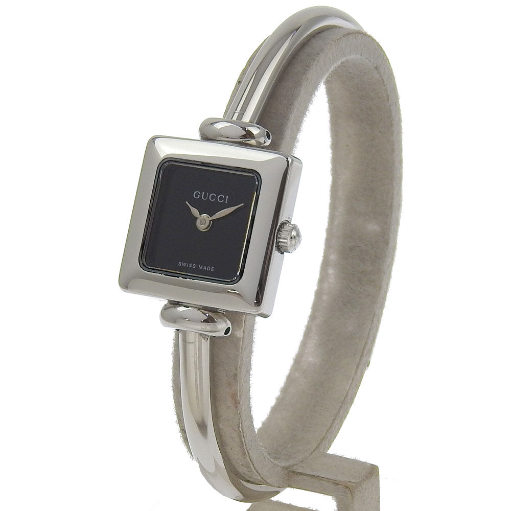 Gucci Watches Quartz 1900L Stainless Steel Silver Bangle Watch Black Dial Women