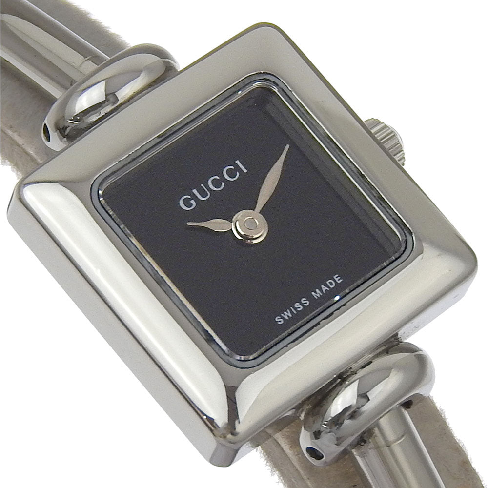 Gucci Watches Quartz 1900L Stainless Steel Silver Bangle Watch Black Dial Women