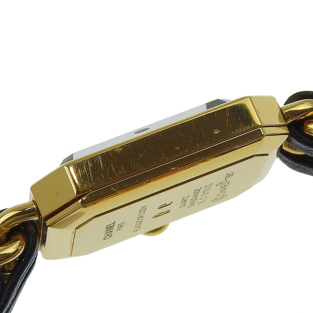 Chanel Watches Quartz H0001 Plated Gold, Embossed Leather Gold Premiere L Black Dial Women