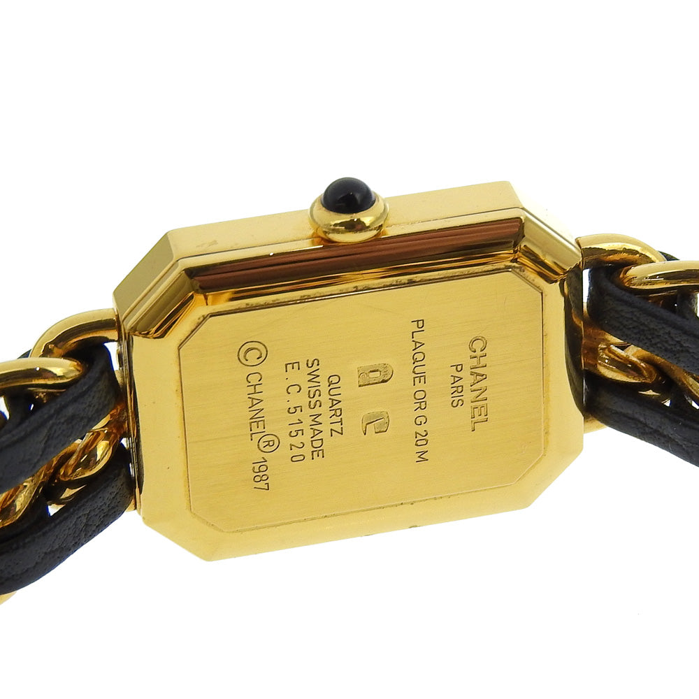 Chanel Watches Quartz H0001 Plated Gold, Embossed Leather Gold Premiere L Black Dial Women