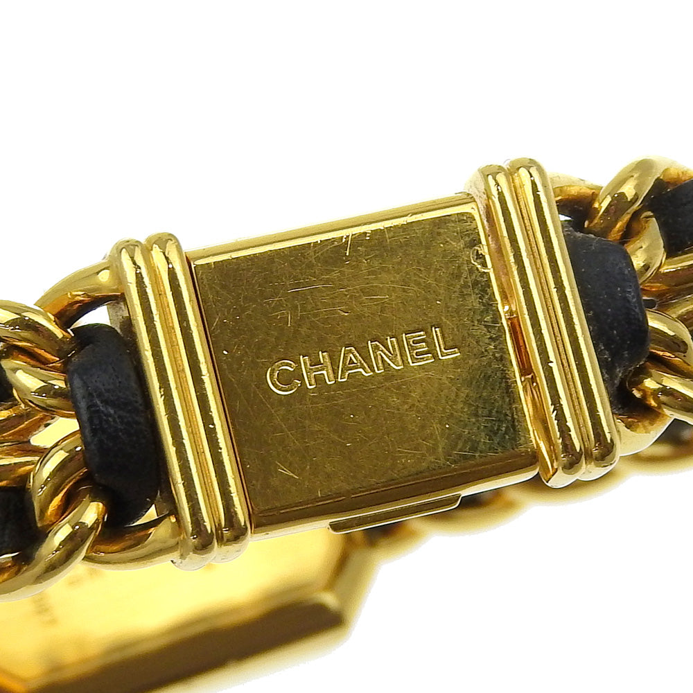 Chanel Watches Quartz H0001 Plated Gold, Embossed Leather Gold Premiere L Black Dial Women