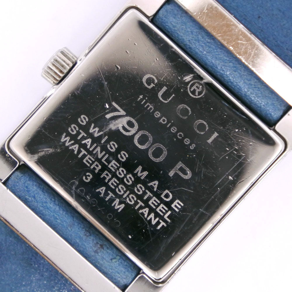Gucci Watches Quartz 7900P Stainless Steel , Leather Silver/Light Blue Silver Dial Women