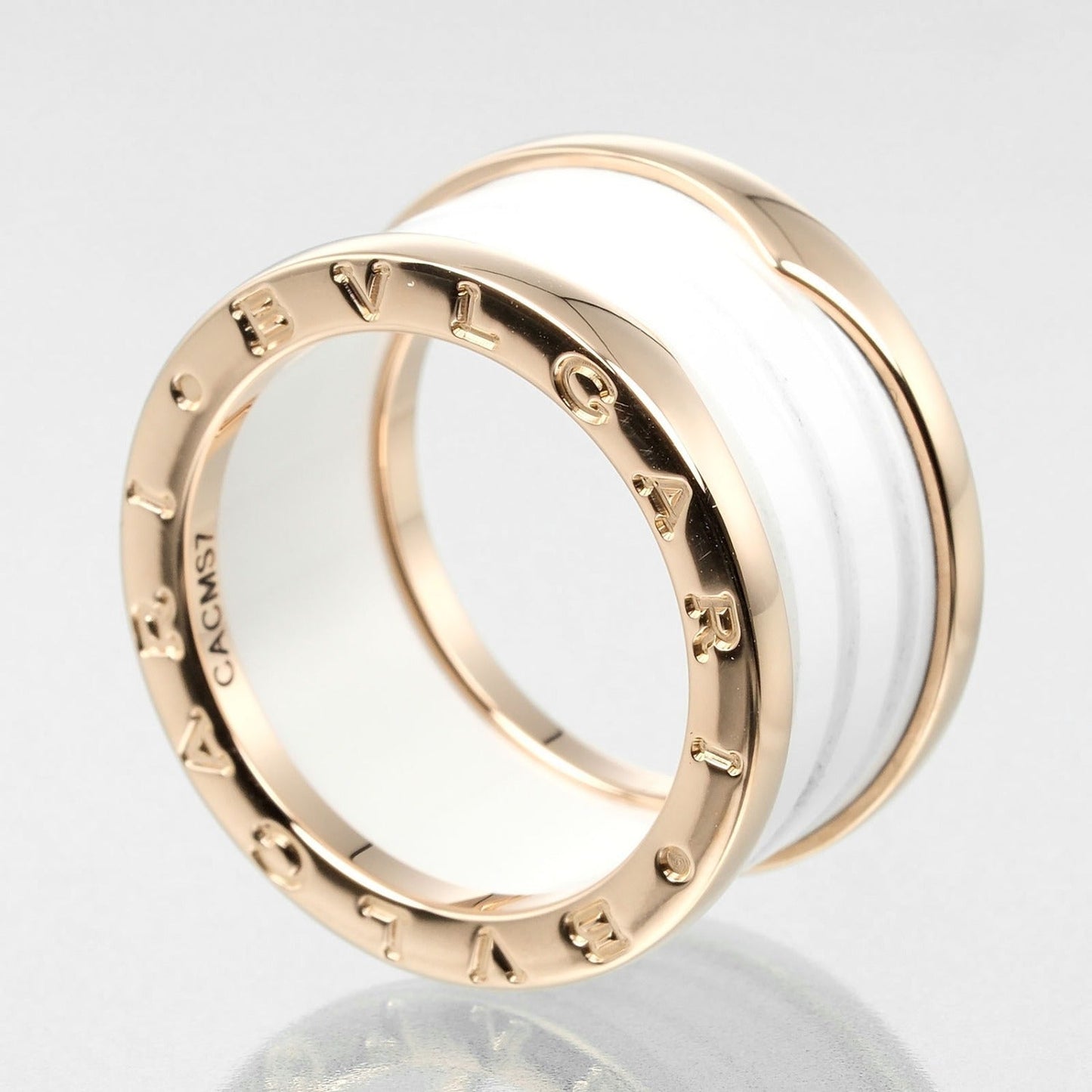 Bvlgari Ring K18 Pink Gold, Ceramic Gold Be Zero One B.Zero1 4 Bands Women 54