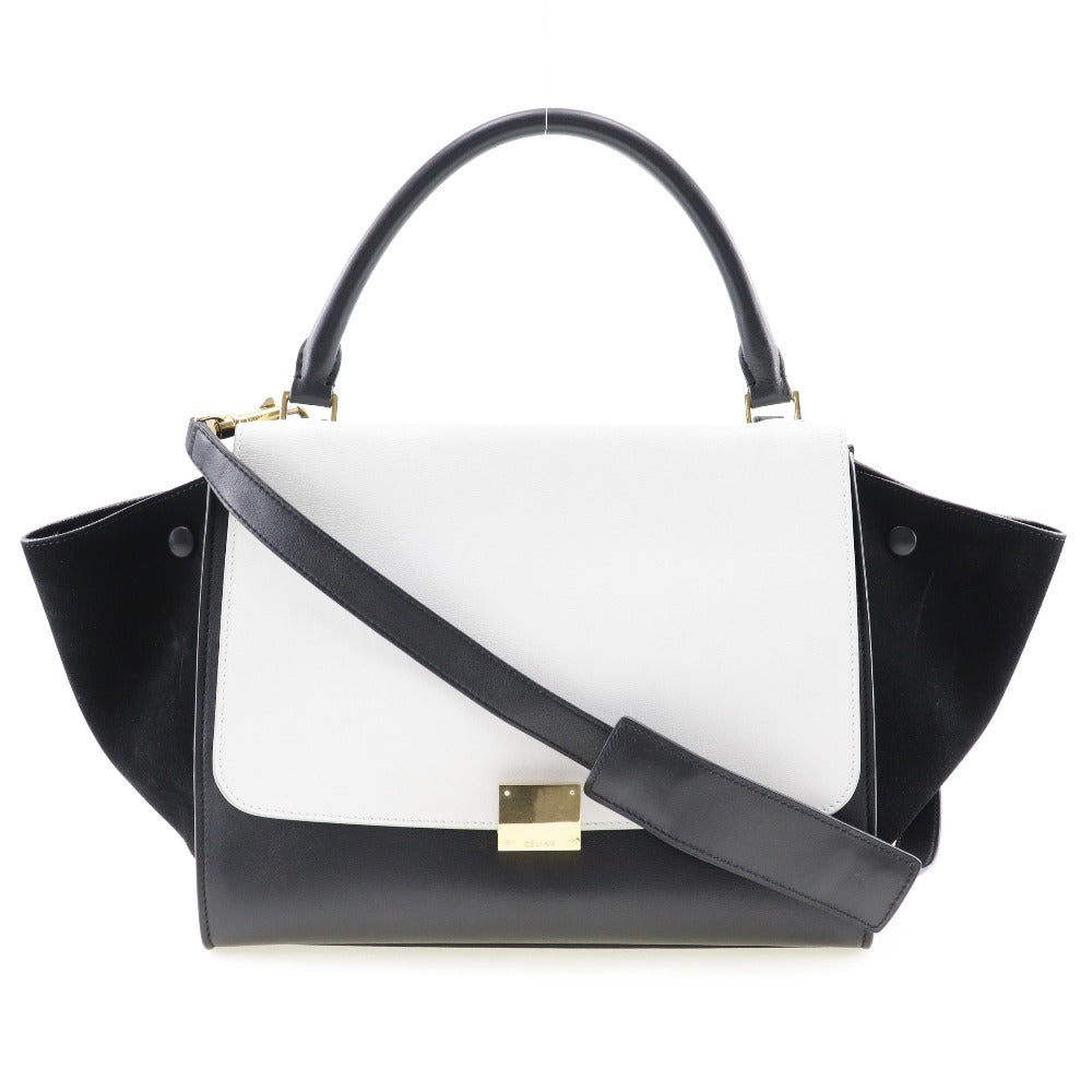 Celine Handbag 1695430Ta Calfskin, Suede Black / White Medium Trapeze Women