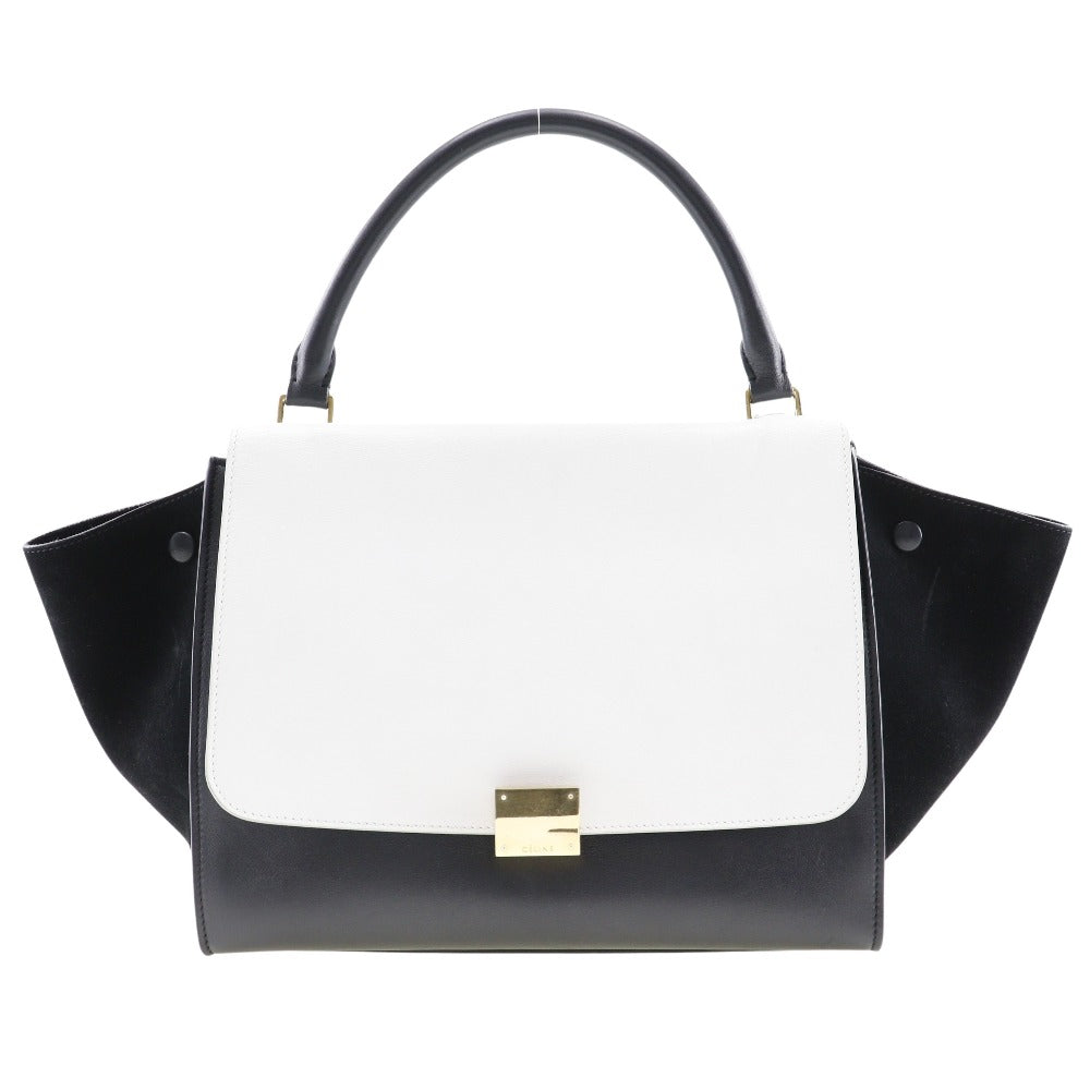 Celine Handbag 1695430Ta Calfskin, Suede Black / White Medium Trapeze Women