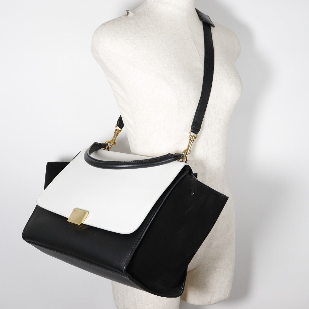 Celine Handbag 1695430Ta Calfskin, Suede Black / White Medium Trapeze Women