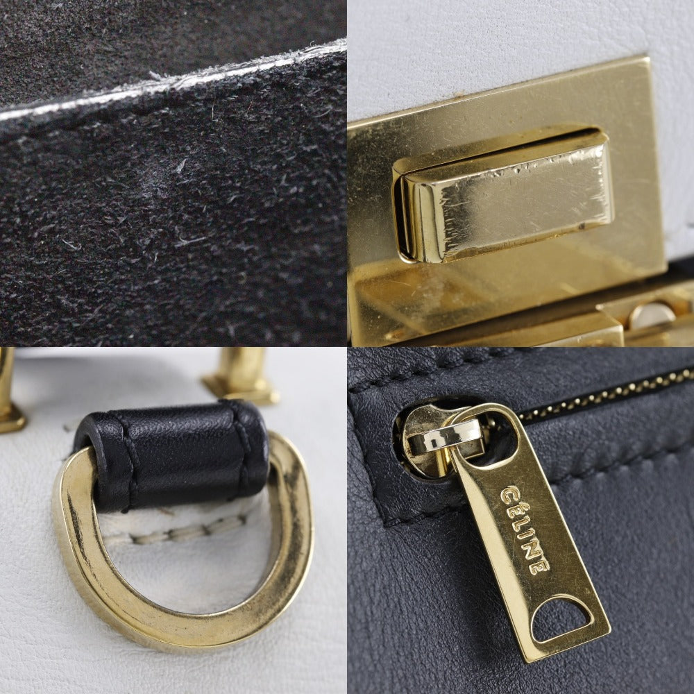 Celine Handbag 1695430Ta Calfskin, Suede Black / White Medium Trapeze Women