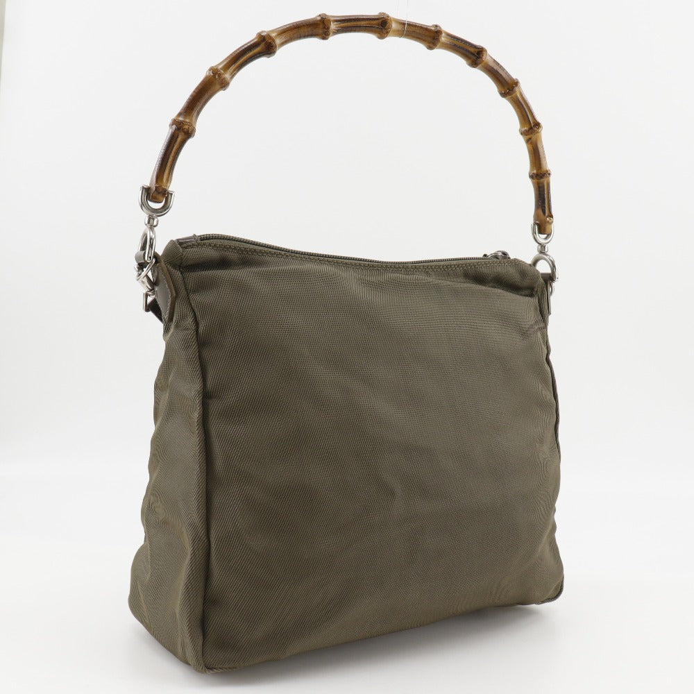 Gucci Shoulder Bag 000.2404.0509 Nylon Canvas Khaki 2Way Bamboo One Belt Women