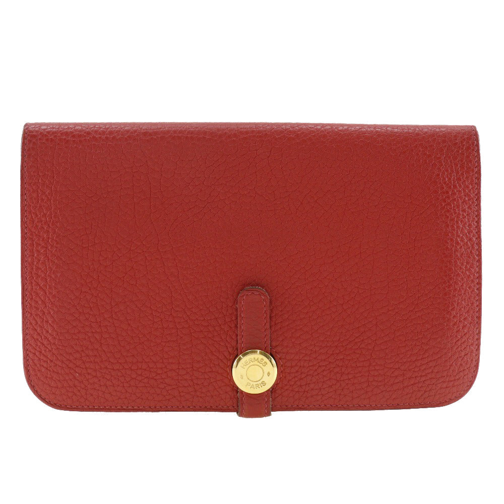 Hermes Long Wallet Purse Togo Red Dogon Women