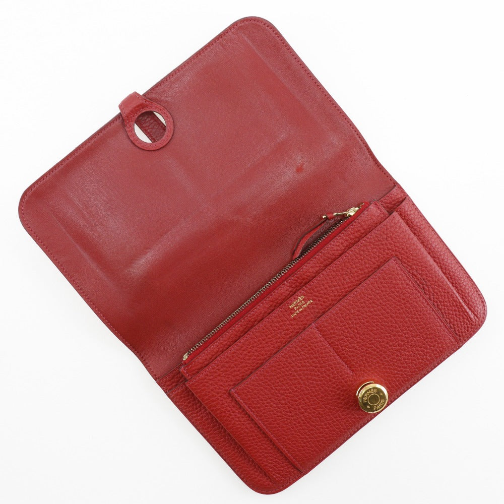 Hermes Long Wallet Purse Togo Red Dogon Women
