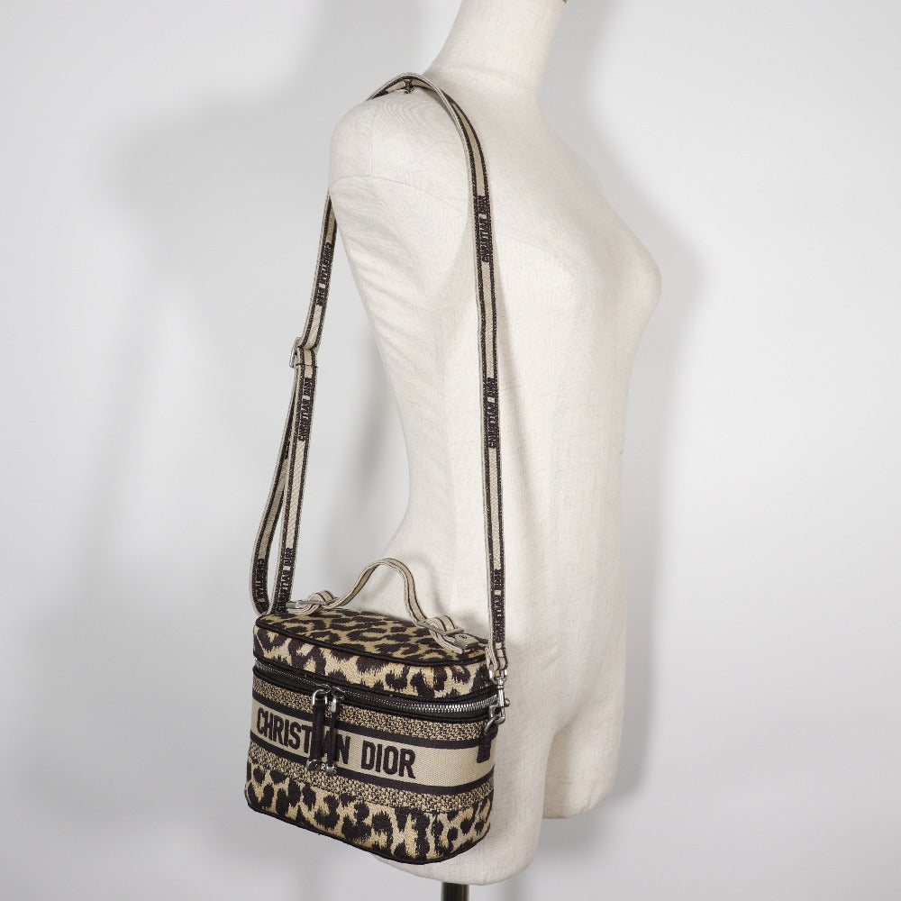 Christian Dior Handbag Canvas Beige Leopard 2Wayshoulder Vanity Women