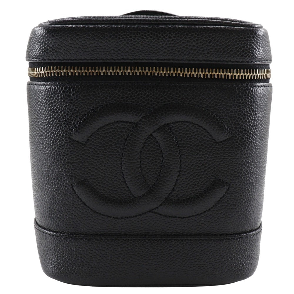Chanel Pouch A01998 Caviar Skin Black Handbag Coco Mark Vanity Women