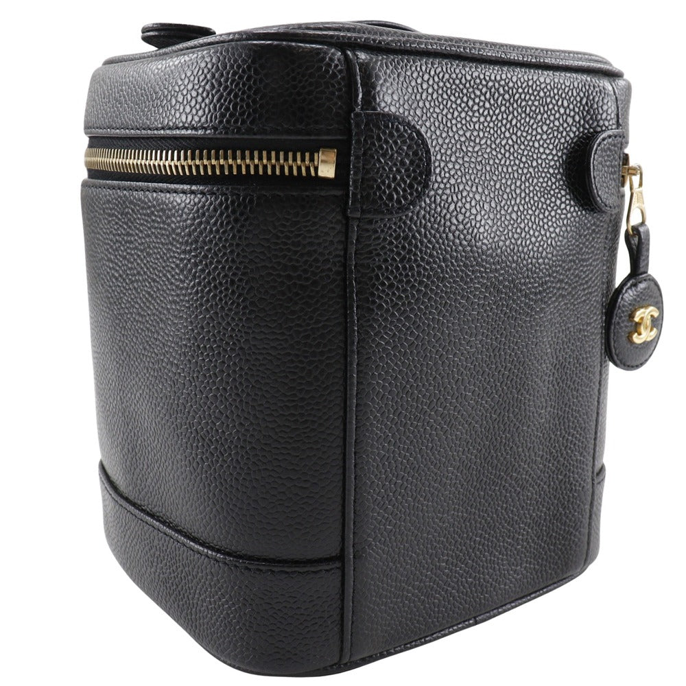 Chanel Pouch A01998 Caviar Skin Black Handbag Coco Mark Vanity Women