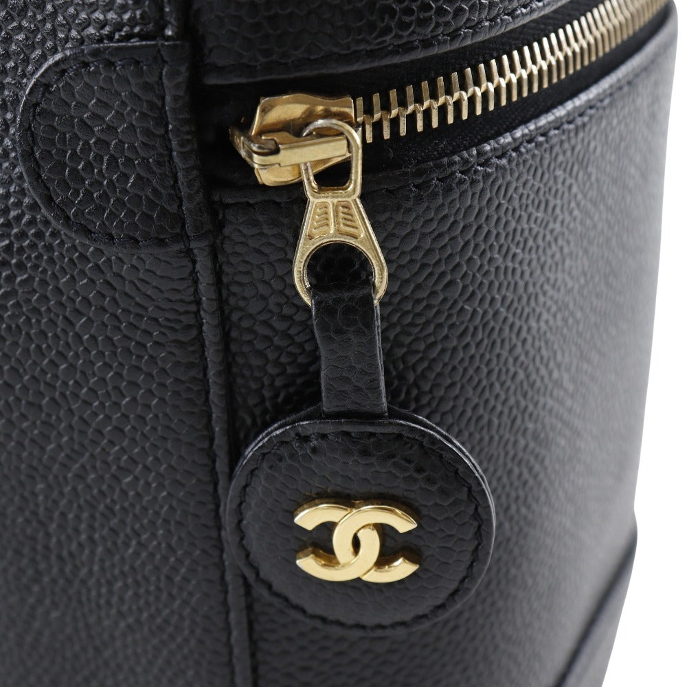Chanel Pouch A01998 Caviar Skin Black Handbag Coco Mark Vanity Women