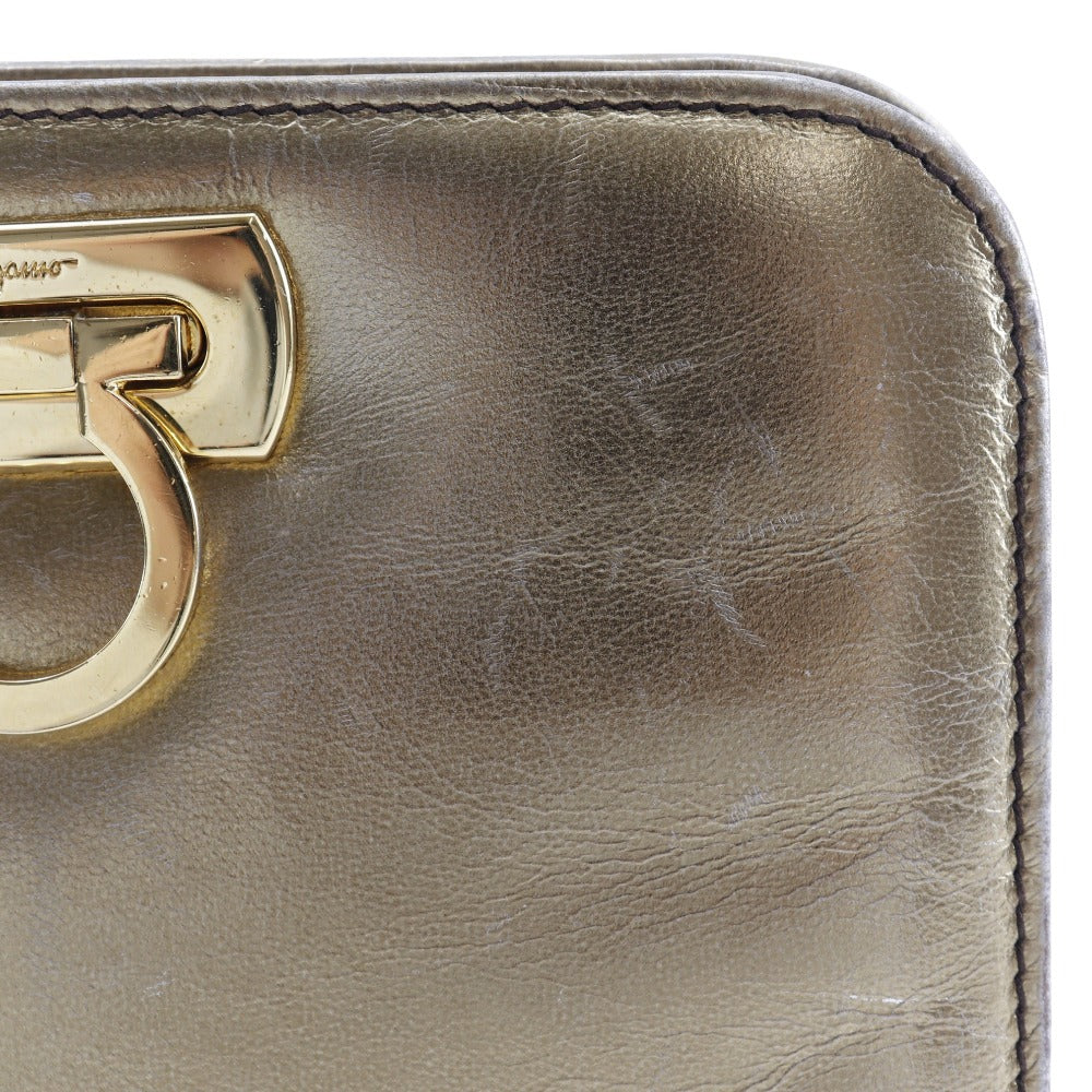 Salvatore Ferragamo Shoulder Bag Aq214734 Calfskin Gold 2-Way Clutch Gancini Chainshoulder Women