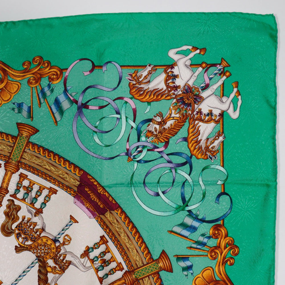 Hermes Scarf Silk Green Merry-Go-Round Luna Park Amusement Park Carre90 Women
