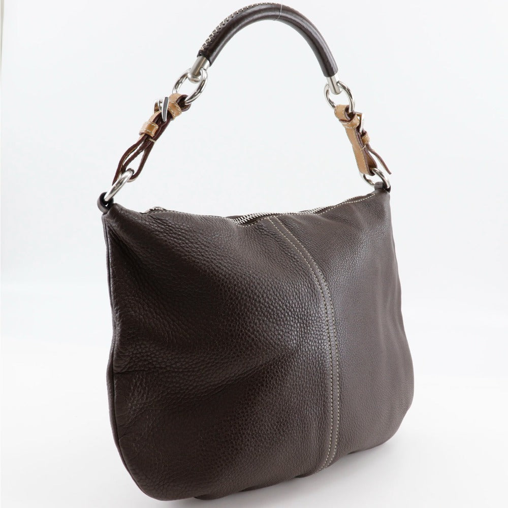 Prada Shoulder Bag Calfskin Brown One Belt Women