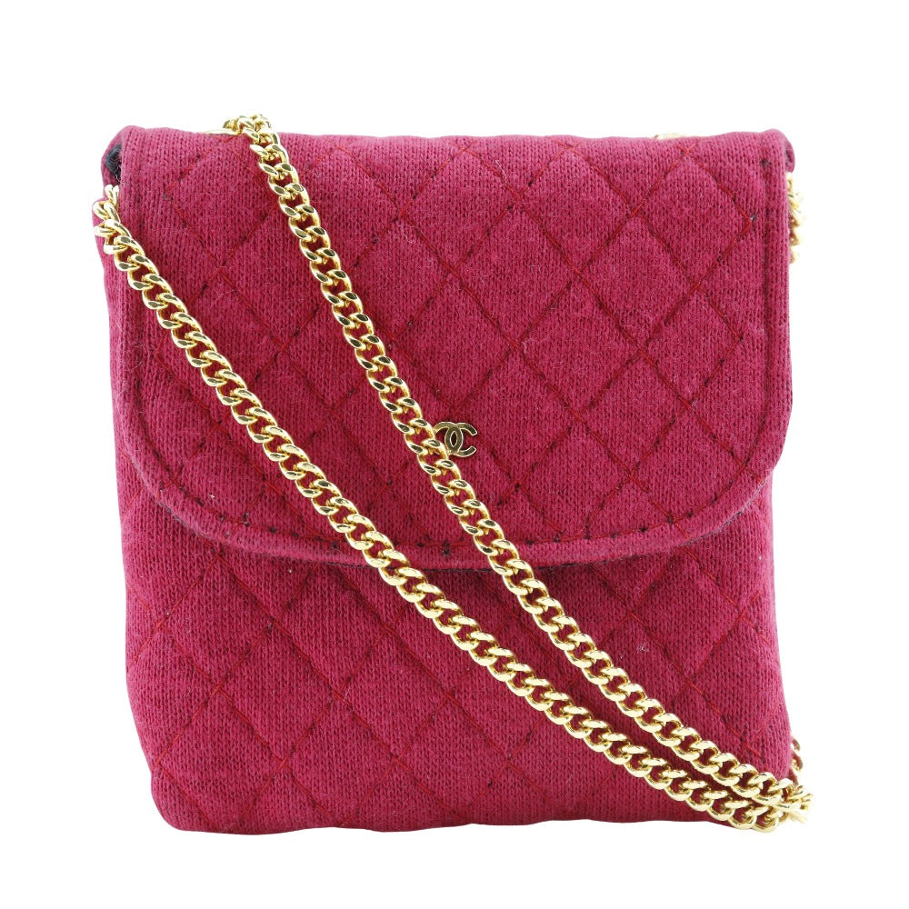 Chanel Pouch Cotton Red Micro Chain Pouch Women