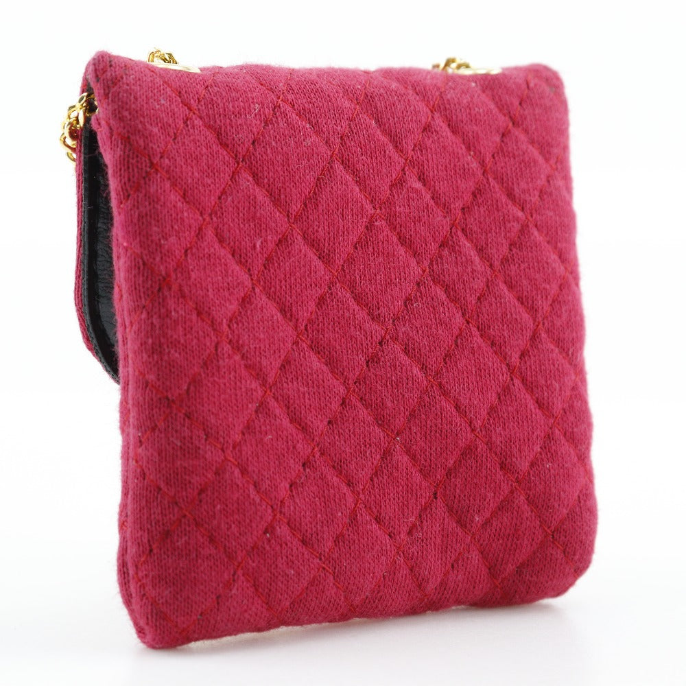 Chanel Pouch Cotton Red Micro Chain Pouch Women