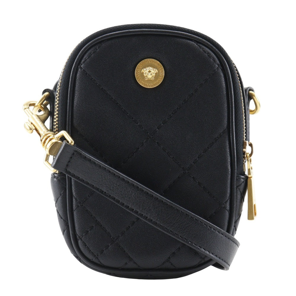 Versace Shoulder Bag Leather Black 2Way Belt Pouch Medusa Women