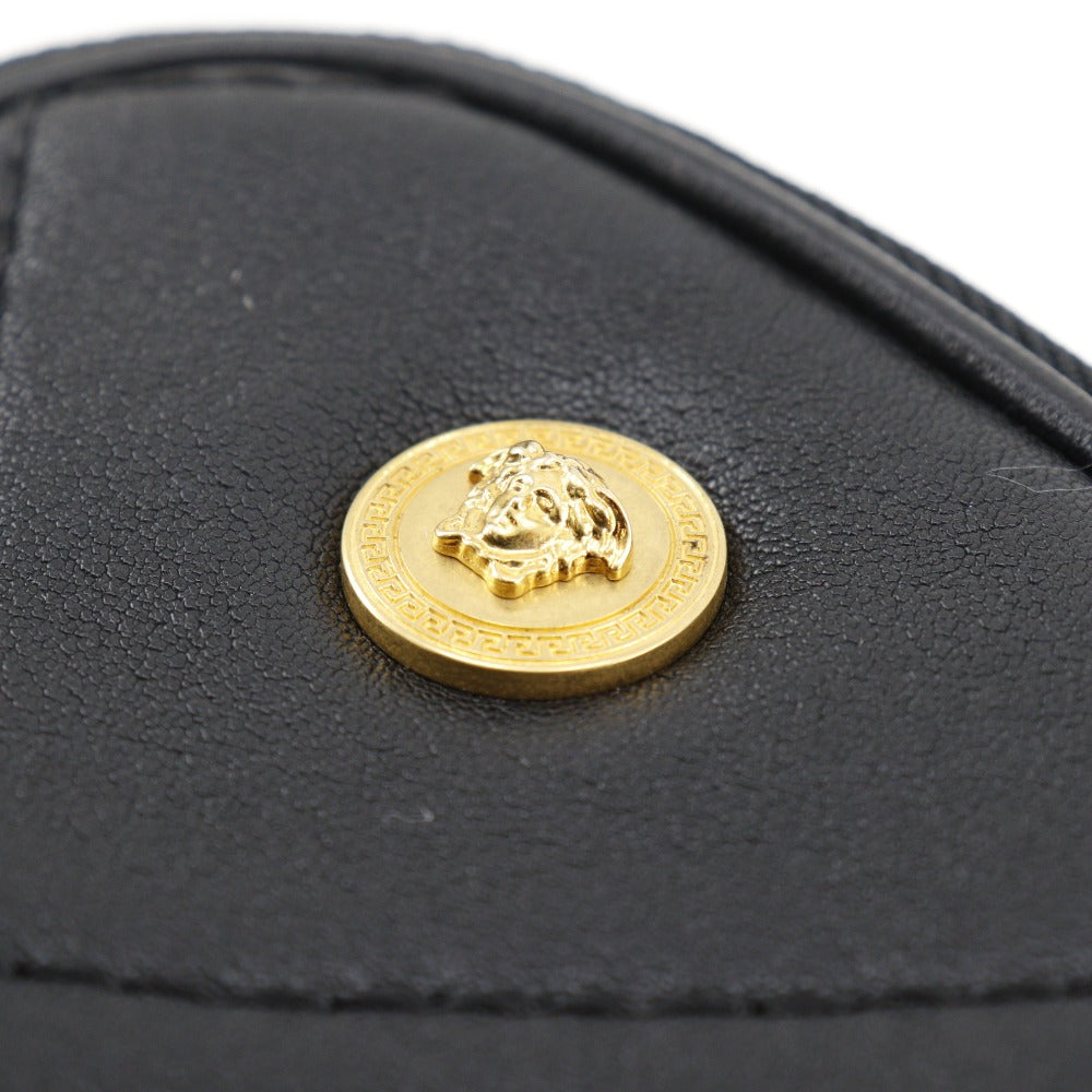 Versace Shoulder Bag Leather Black 2Way Belt Pouch Medusa Women