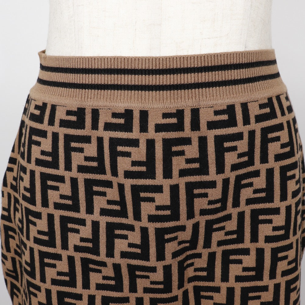 Fendi Setup Rayon, Polyester Brown Short Sleeve Knit And Knit Skirt Zucca Kids 12A