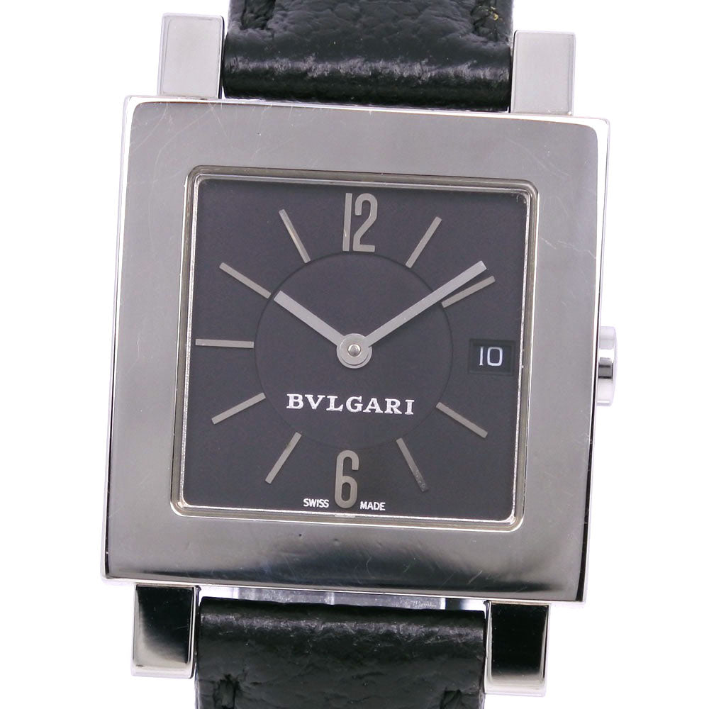 Bvlgari Watches Quartz Sq27Sld Stainless Steel , Leather Black Quadlard Black Dial Mens
