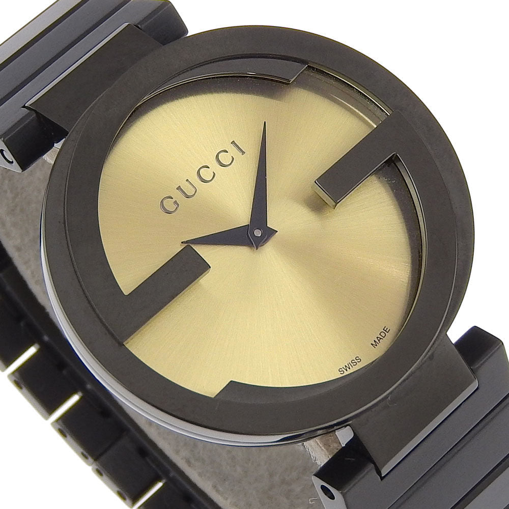 Gucci Watches Quartz 133.3 Stainless Steel Black Interlocking Gold Dial Boys