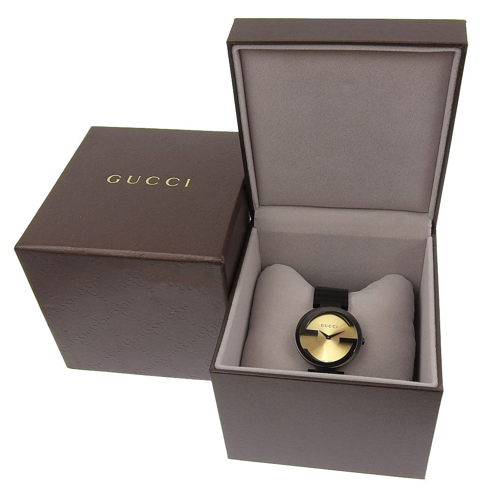 Gucci Watches Quartz 133.3 Stainless Steel Black Interlocking Gold Dial Boys