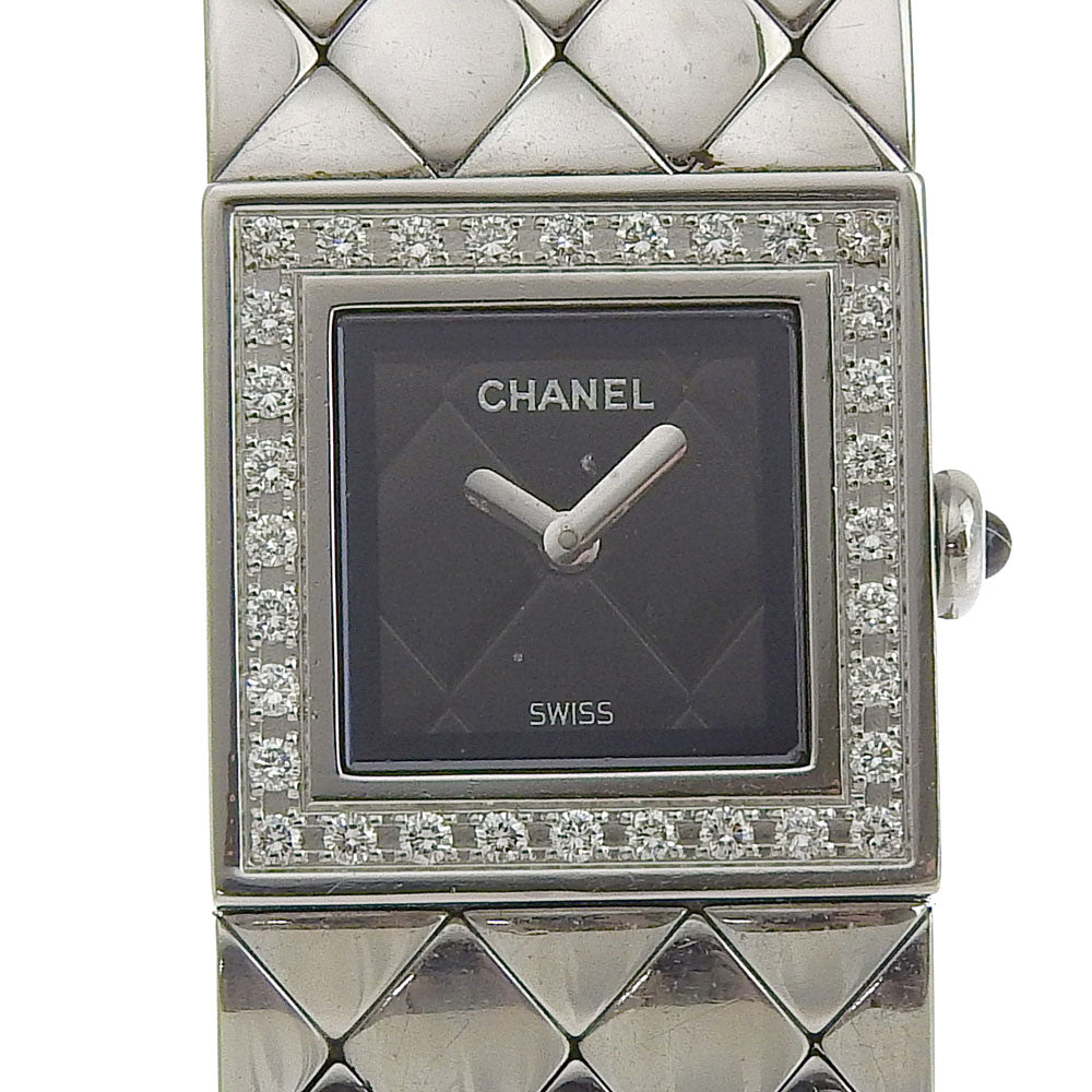 Chanel Watches Quartz H0489 Stainless Steel Silver Diamond Bezel Matrasse Black Dial Women