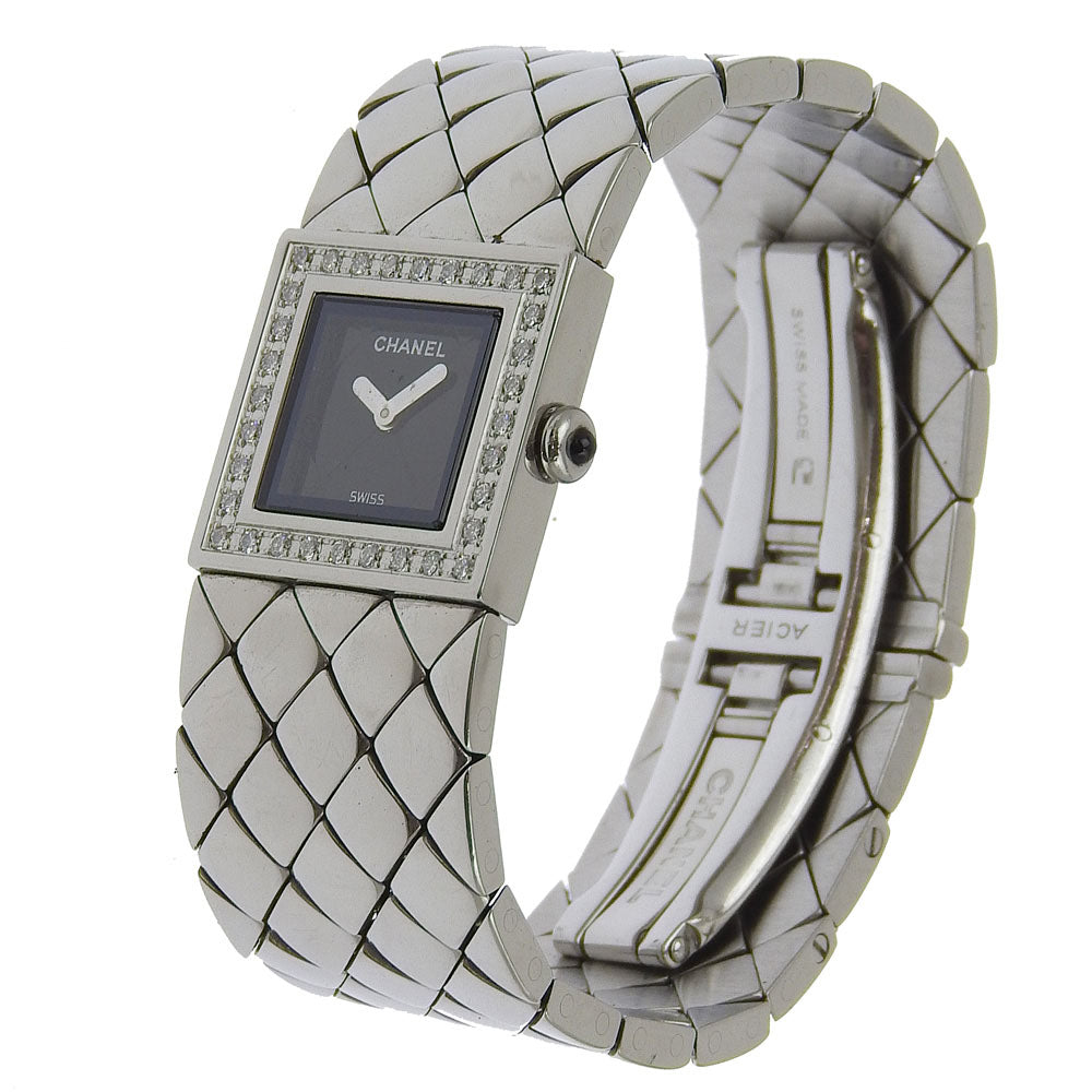 Chanel Watches Quartz H0489 Stainless Steel Silver Diamond Bezel Matrasse Black Dial Women